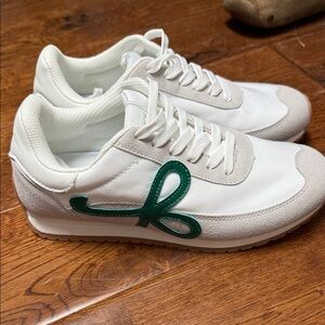 Lucky Step White Sneakers with Green Accents